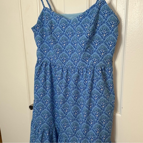 VINEYARD VINES Blue Tile Printed Tiered Mini Dress Braided Strap Ocean Breeze 6 - Picture 3 of 8